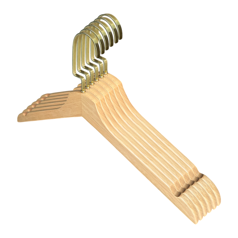 Natural Color Wooden Hanger with Bend Gold Hook Luxury Wood Hangers for Clothes