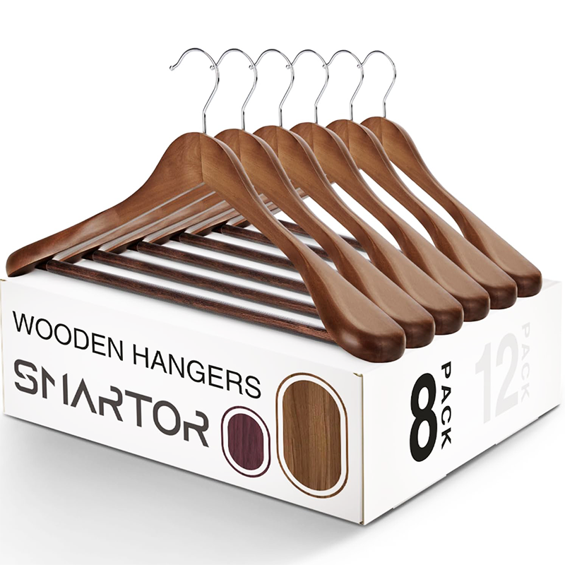 9 (5)Walnut Wood Suit Hangers Wide Shoulder Non-Slip Pants Holder Heavy Duty Coat Jacket Gown Suit Hanger for Men