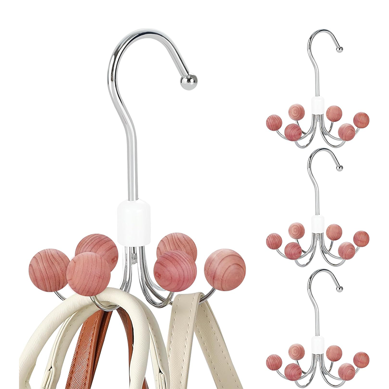 Gan cho  gir at orio  multi fun cional  de  madera  de  ced ro  360  °  per cha  de  bol sos  gir atori os  para  col gar  bol sas ,  cint ur ones  y  acces orios